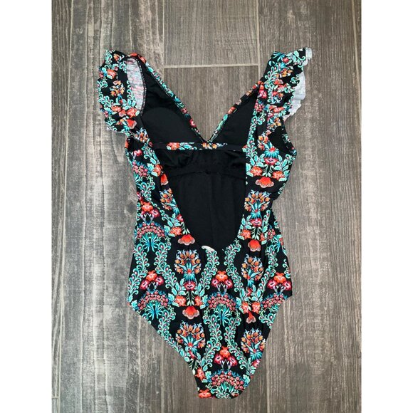 Jessica Simpson Floral Print Ruffled One-Piece Swimsuit Size Medium - Picture 3 of 4